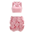 Fashion Suit Top Halter Decorative Flower Skirt See size chart under “more details”