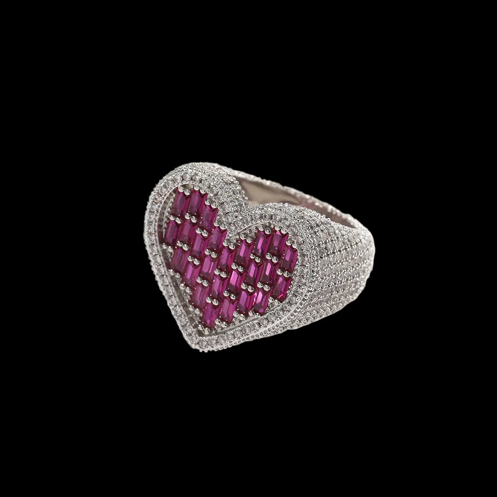 Hip-hop T-square heart-shaped zircon ring