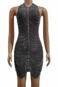 Women's Nightclub Model Dance Party Chain Shiny Hip Bag Backless Skirt See size chart under “more details”